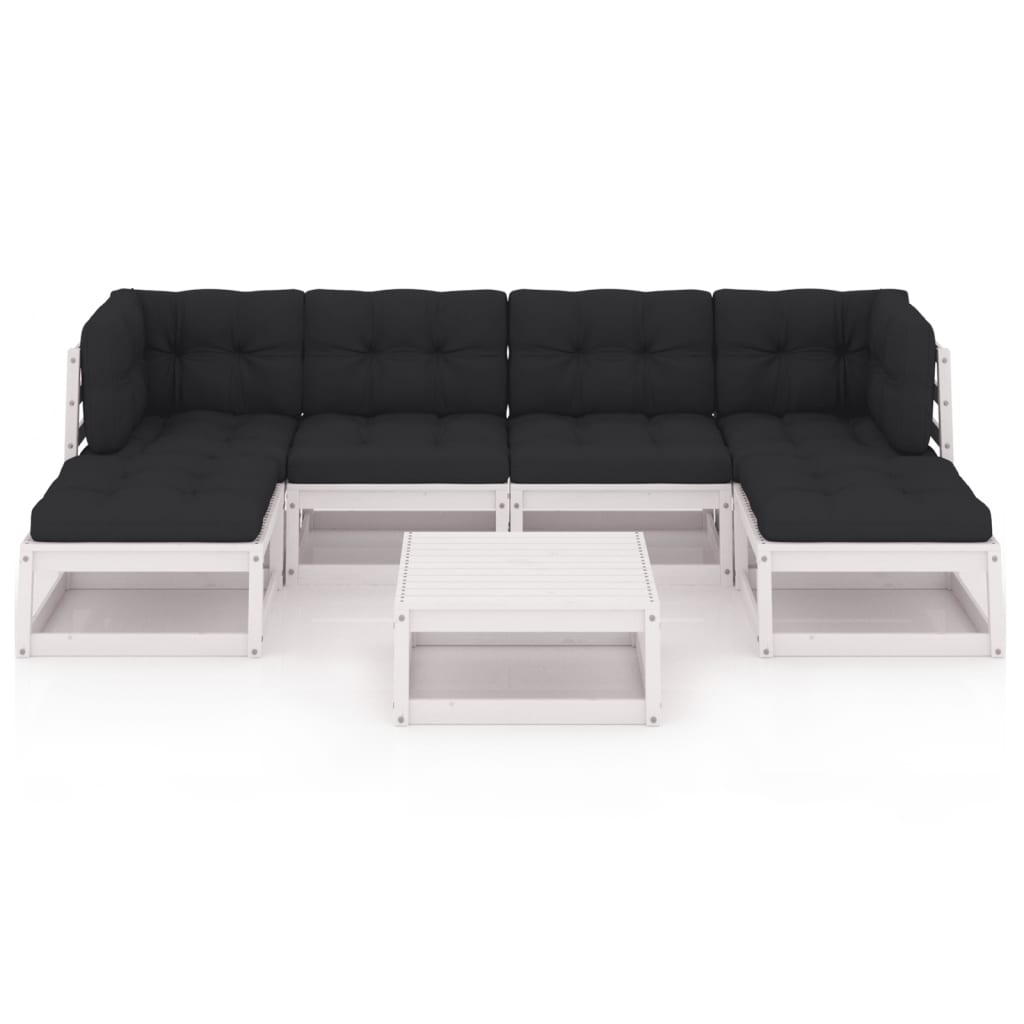 7-tlg. Garten-Lounge-Set mit Kissen Weiss Kiefer Massivholz